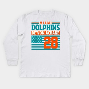 Miami Dolphins Achane 28 American Flag Football Kids Long Sleeve T-Shirt